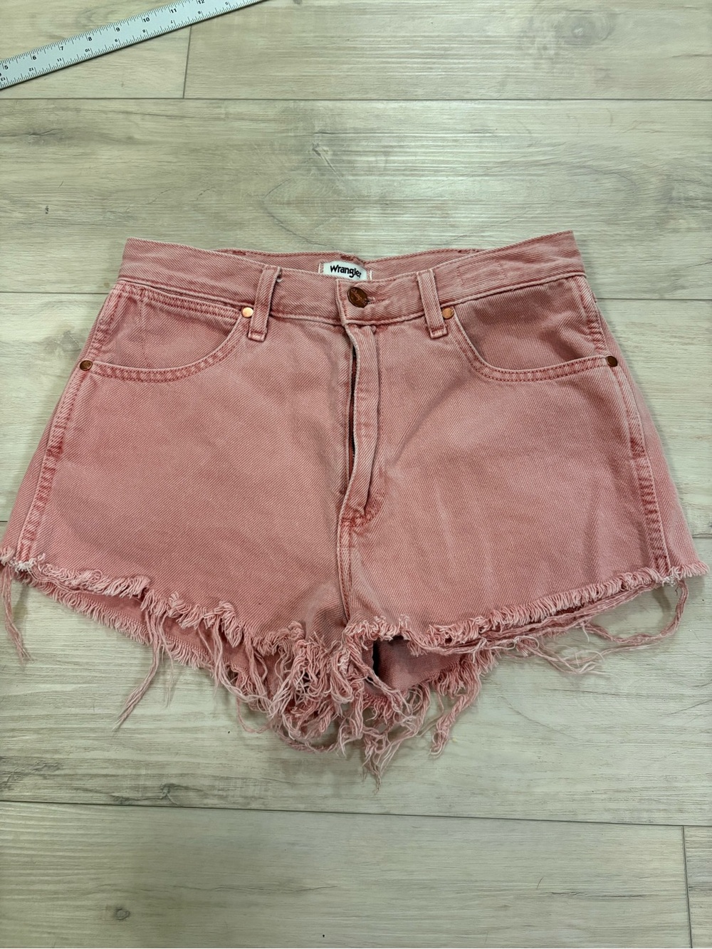 Wrangler Rose Pink Frayed Hem Denim Shorts Festival Shorts